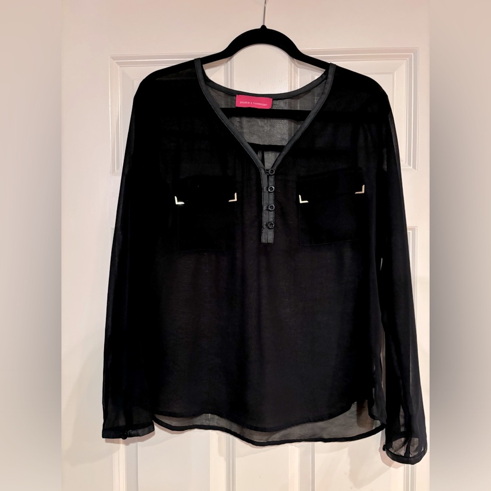 Pookie & Sebastian Black Sheer v neck blouse dressy - Small